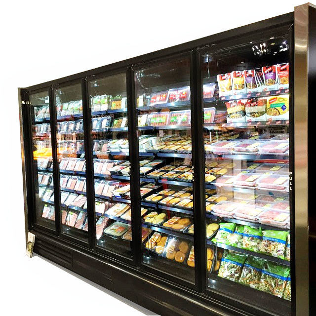 5 Kapı Dik Cam Kapı Soğutucu Merchandiser Et İçin Bağımsız Süt Ürünleri Sebze Meyveleri Üretir