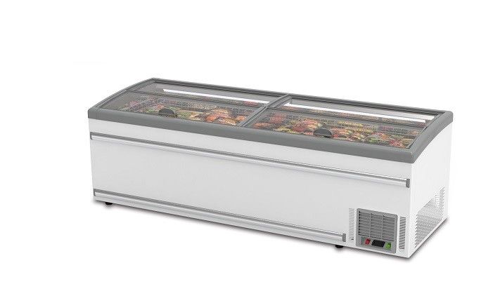 800L 1100L Cam Kapı Göğüs Dondurucu R290 R404A Ada Dondurucu Sürgülü cam kapılar