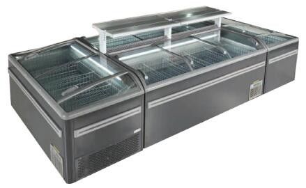 Süpermarket Cam Üst Sürgülü cam kapı Ada Dondurucu R404a R290 490L 610L